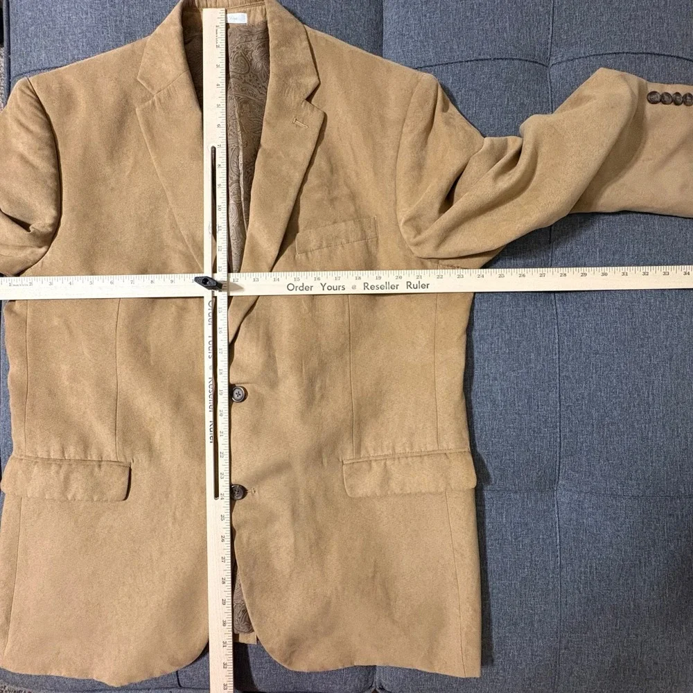Chaps Ralph Lauren Men 44R Blazer Tan Faux Suede 2 Button Jacket Sport Coat